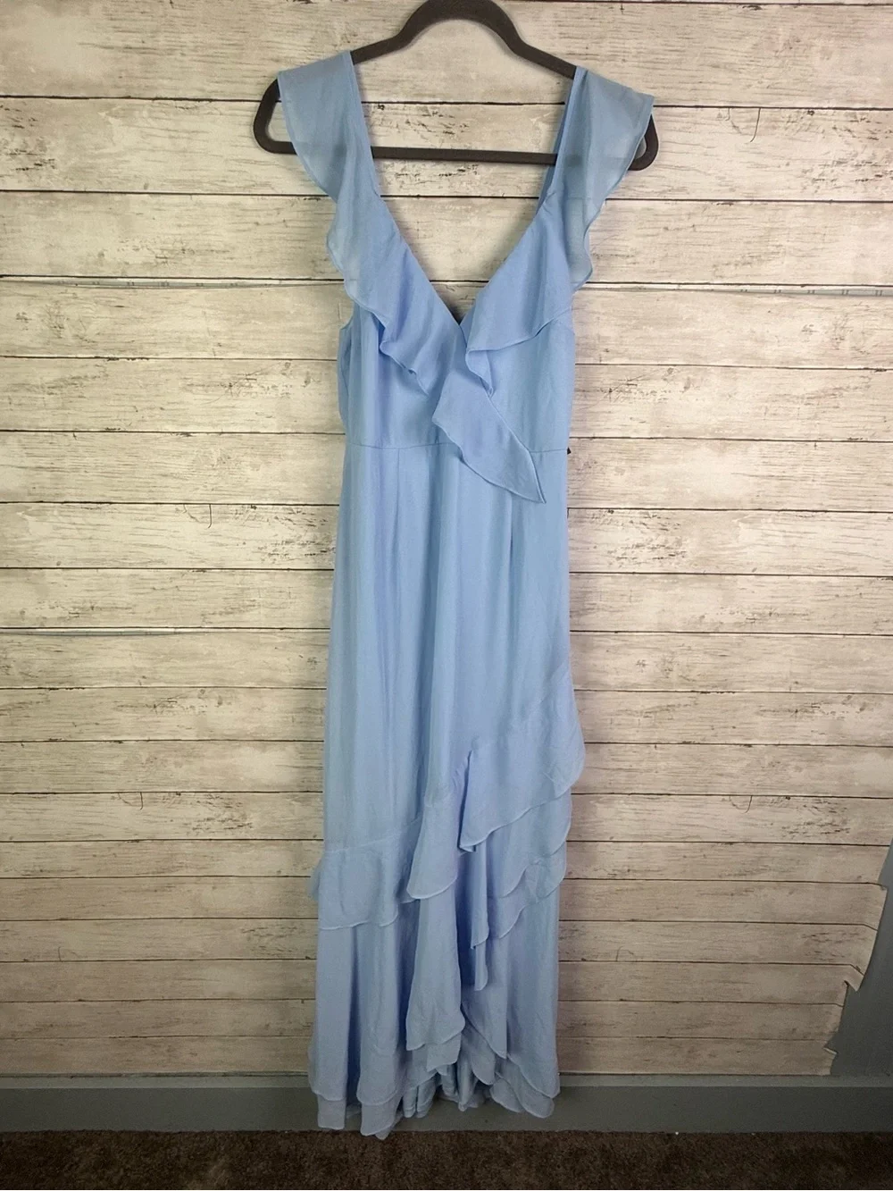 Lulus Charming Event Light Blue Asymmetrical Ruffled Maxi Dress Size Medium
